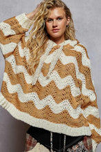 Load image into Gallery viewer, Perfect layering piece for the fall and winter seasons, this striped balloon pullover hoodie sweater combines cozy comfort with effortless style. Made from soft acrylic yarn, it features a relaxed roomy fit, balloon sleeves, and a handcrafted open-knit ch
