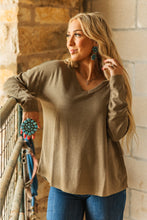 Load image into Gallery viewer, This long sleeve V-neck thermal top combines expert craftsmanship with practical design, offering a soft, stretchy thermal knit fabric that provides reliable warmth without bulk. Its lightweight, non-sheer material ensures comfort and confidence whether l