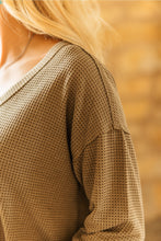 Load image into Gallery viewer, This long sleeve V-neck thermal top combines expert craftsmanship with practical design, offering a soft, stretchy thermal knit fabric that provides reliable warmth without bulk. Its lightweight, non-sheer material ensures comfort and confidence whether l