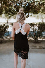 Load image into Gallery viewer, With a straight fit in soft fabric the Prima Lace Hem Slip has a deep v-neckline and skinny straps that form a flattering ‘t’ at the back. A panel of sheer, floral lace starts at the thigh to finish above the knee with gorgeous scallop-leaf edging. Our b