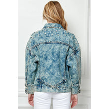 Load image into Gallery viewer, Oversize Pearl and Rhinestone Denim Jacket