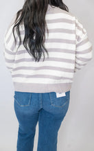 Load image into Gallery viewer, Get ready to conquer the day in style with our Mocha Checkmate Stripes Sweater by Salty Wave! Made with soft, high-quality fabric, this sweater features a trendy checkmate with a stripe pattern on arms that will make you stand out from the crowd. Perfect