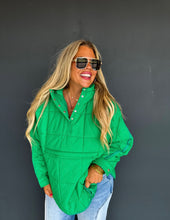 Load image into Gallery viewer, Stay warm and stylish cooler weather with the Peyton Puffer Jacket. Features a quilted pattern style with detail to all the trims! Has a hidden zip front pocket, snap button neckline, two side pockets, and a hoodie with pull tabs. Its high-quality mate