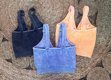 Load image into Gallery viewer, Washed ribbed cropped bra padded tank top with removable pad. V-Neck with square back.
