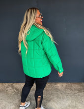 Load image into Gallery viewer, Stay warm and stylish cooler weather with the Peyton Puffer Jacket. Features a quilted pattern style with detail to all the trims! Has a hidden zip front pocket, snap button neckline, two side pockets, and a hoodie with pull tabs. Its high-quality mate