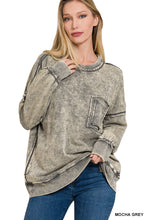 Load image into Gallery viewer, Crew neck - Terry Acid Washed Raw Edge Pullover