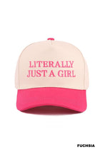 Load image into Gallery viewer, Meet your new go-to accessory. This “Just a Girl” canvas trucker hat features a durable canvas front, a soft interior sweatband, and a structured silhouette that pairs effortlessly with any outfit. Minimalist, charming, and made for everyday wear.
