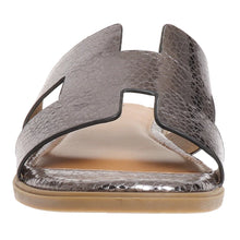 Load image into Gallery viewer, Flat slip on sandal with pewter finish