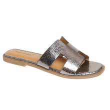 Load image into Gallery viewer, Flat slip on sandal with pewter finish