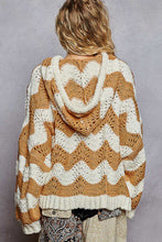 Load image into Gallery viewer, Perfect layering piece for the fall and winter seasons, this striped balloon pullover hoodie sweater combines cozy comfort with effortless style. Made from soft acrylic yarn, it features a relaxed roomy fit, balloon sleeves, and a handcrafted open-knit ch
