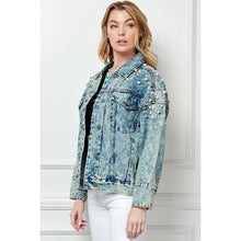 Load image into Gallery viewer, Oversize Pearl and Rhinestone Denim Jacket
