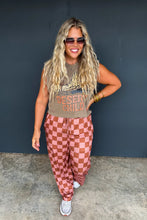 Load image into Gallery viewer, Cloud soft and so so stretchy! These bold checker pants are the perfect way to add a "pop" to any outfit!! Features front pockets, a faux tie string and elastic waist.
