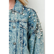 Load image into Gallery viewer, Oversize Pearl and Rhinestone Denim Jacket
