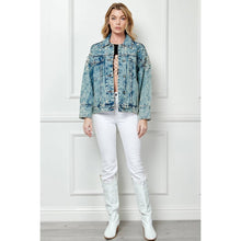 Load image into Gallery viewer, Oversize Pearl and Rhinestone Denim Jacket
