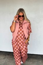 Load image into Gallery viewer, Cloud soft and so so stretchy! This bold checker top features an oversized fit with side slits. Matches perfectly with our bold block checker pants. Wear it as a set or alone with leggings or biker shorts!    The perfect way to add a "pop" to any outfit! 
