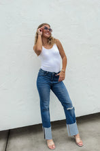 Load image into Gallery viewer, Such a hip yet classic look. Slight knee distressing on one side and wide raw rolled cuffs (6"). Cuffs can not be unrolled, they are stitched on each side to stay in place.  This style is similar to our super popular "Jordan Jeans" but as requested, we ma
