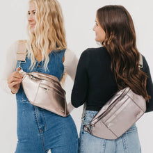 Load image into Gallery viewer, Stay chic and organized with our Marley Metallic Oversized Bum Bag. Available in 3 trendy colors, this oversized bum bag features exterior and interior pockets for all your necessities. Perfect for a stylish on-the-go look, without sacrificing functionali
