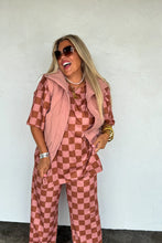Load image into Gallery viewer, Cloud soft and so so stretchy! This bold checker top features an oversized fit with side slits. Matches perfectly with our bold block checker pants. Wear it as a set or alone with leggings or biker shorts!    The perfect way to add a "pop" to any outfit! 
