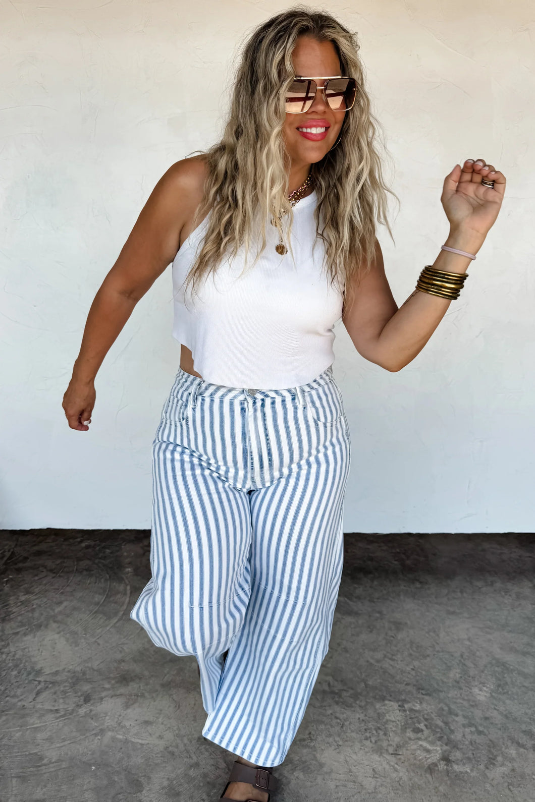 Beachy Stripe Barrel Jean