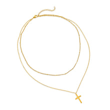 Load image into Gallery viewer, This luxurious and exclusive necklace features a double layers design with a delicate beaded top and a dainty bottom with a cross pendant. Its Water Resistant feature ensures lasting wear for any occasion. This tasteful and elegant piece will elevate your 
