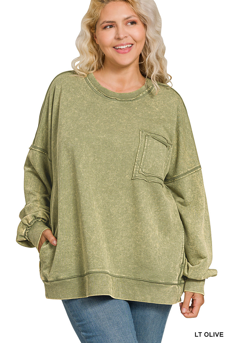 Terry Acid Washed Raw Edge Pullover