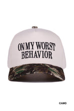 Load image into Gallery viewer, Cute. Confident. Slightly chaotic. The “On My Worst Behavior” trucker hat brings effortless style with a message that lets everyone know exactly what kind of mood you’re in.
