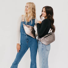 Load image into Gallery viewer, Stay chic and organized with our Marley Metallic Oversized Bum Bag. Available in 3 trendy colors, this oversized bum bag features exterior and interior pockets for all your necessities. Perfect for a stylish on-the-go look, without sacrificing functionali
