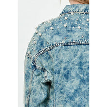 Load image into Gallery viewer, Oversize Pearl and Rhinestone Denim Jacket
