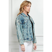 Load image into Gallery viewer, Oversize Pearl and Rhinestone Denim Jacket
