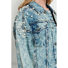 Load image into Gallery viewer, Oversize Pearl and Rhinestone Denim Jacket
